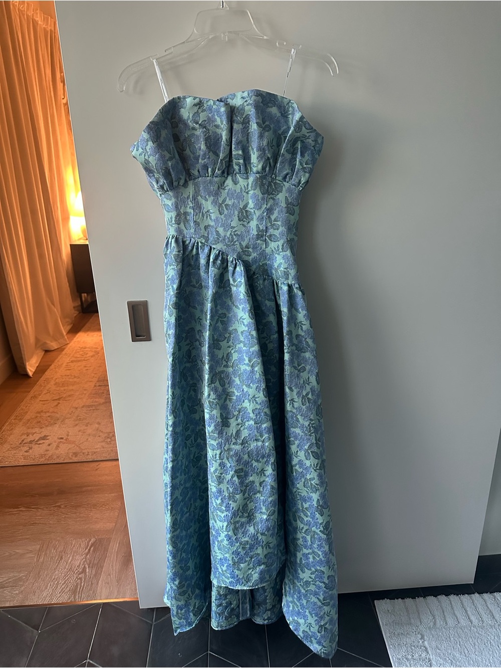 Elliatt Strapless Blue Floral High-Low Gown - Picture 4 of 8